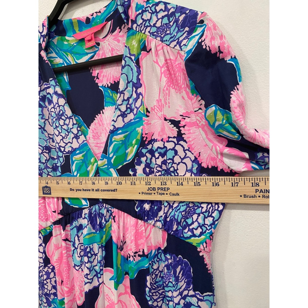 Lilly Pulitzer Martinique Tiered Maxi Dress Womens MED Navy Blue Floral Resort - Picture 8 of 16